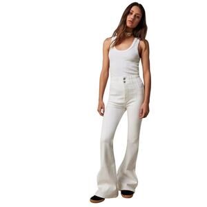 Free People We The Free 31 / 12 White Jayde High Rise Flare Leg Stretch Boho *